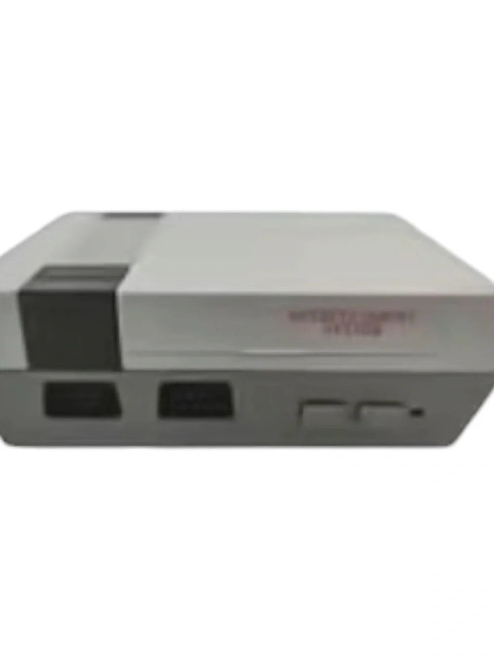 Retro Style Gray Gaming Console with Red-Button Wired Controllers